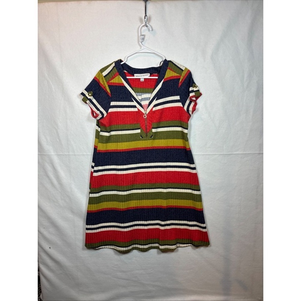 Emma & Michele Striped‎ Ribbed Knit Dress Womens Large Red Blue Green Excellent